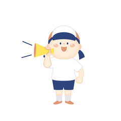  メガホンで応援　体操服の女の子のイラスト　全身