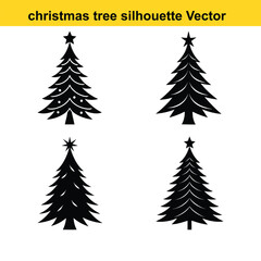 A vector set features green pine and fir Christmas trees, perfect for winter holiday season decoration.