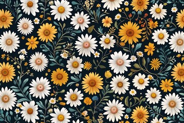 Endless Botanical Daisy Floral Motif Background