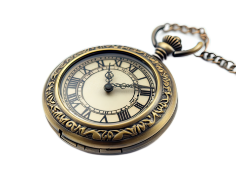 Antique Pocket Watch with Chain, Detailed Craftsmanship and Design