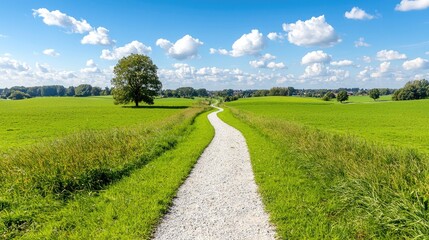 Serene countryside path tranquil green field landscape photography