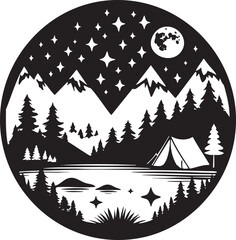 Camping Scene EPS Vector Outline