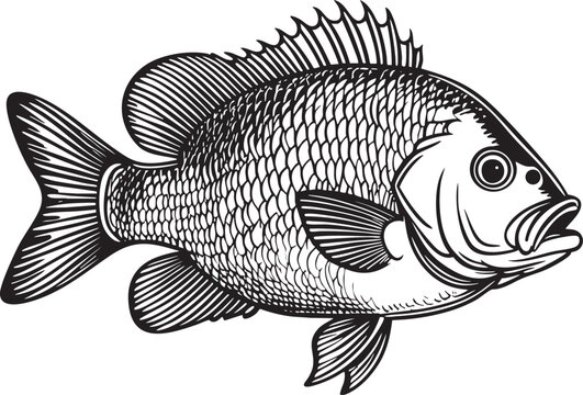 Black Outline Bluegill Panfish Sunfish Vector EPS