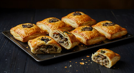 Delicious Mushroom Puffs On A Dark Background Offer A Visual Delight