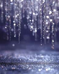 A blue background with silver glitter falling from the sky