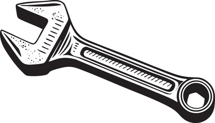 Black and White Vector Illustration of a Wrench EPS Outline