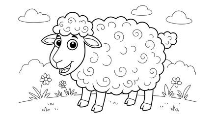 Obraz premium sheep coloring page, sheep cartoon animal coloring page for kids