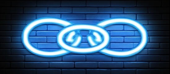 Obraz premium Neon blue linked circles on brick wall