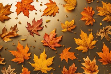 Fototapeta premium Autumn Leaf Collage on Golden Background for Celebrations and Events