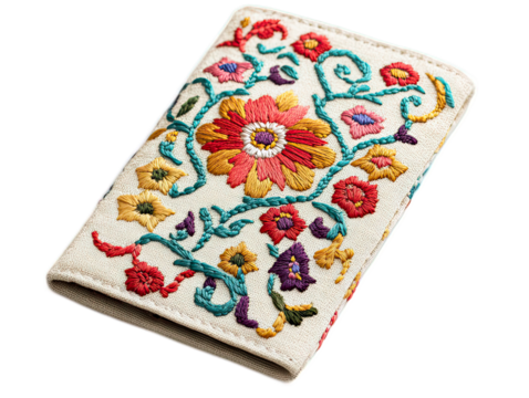 Embroidered Fabric Passport Cover with Colorful Floral Design