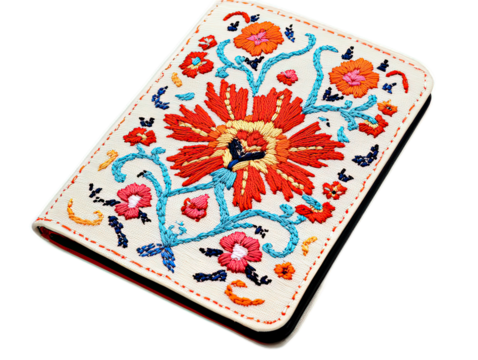 Elegant Embroidered Fabric Passport Cover with Floral Design - Powered by Adobe