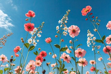 Obraz premium Stunning Sky Blue Floral Background Template for Vibrant and Engaging Presentations