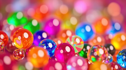 Vibrant, colorful spheres in a dreamy, abstract display.  A multitude of translucent orbs in various hues, creating a mesmerizing, playful visual feast