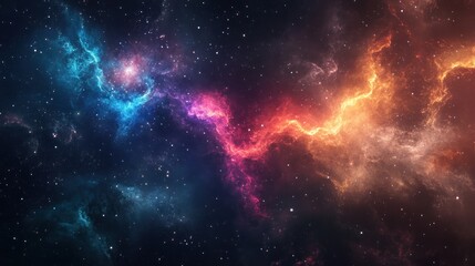 Fototapeta premium A vibrant cosmic scene depicting colorful nebulae and stars in deep space.