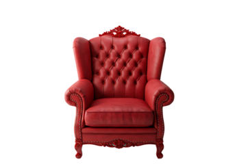 Modern Red Upholstered Armchair – Clean White Background, High-Quality PNG