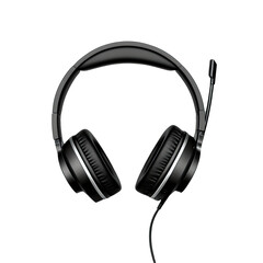 Fototapeta premium Sleek Black Wired Headphones with Microphone - Comfortable and Functional Design