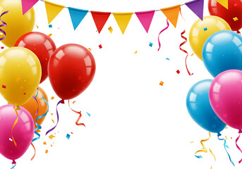 Colorful Birthday Balloons with Ribbon &ndash; Festive Background Isolated on Transparent PNG
