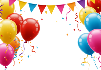 Colorful Birthday Balloons with Ribbon – Festive Background Isolated on Transparent PNG