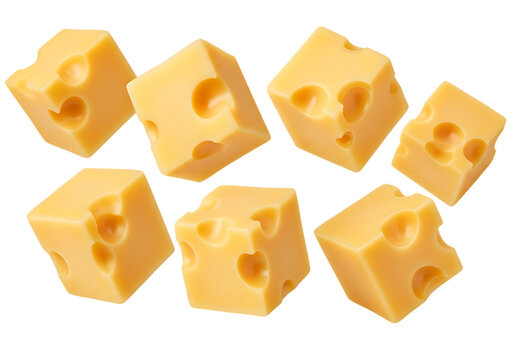 Delicious Flying Cheese Cubes – High-Quality PNG Isolated on White Background