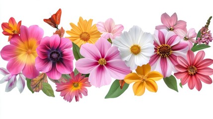 Obraz premium Vibrant Floral Arrangement: Pink, White, Yellow, and Orange Blossoms with Butterfly