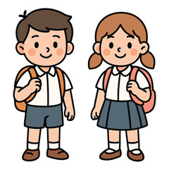 Cute School Children in Uniform – Flat Cartoon Vector Illustration