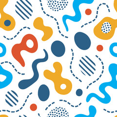 Seamless Abstract Vector Pattern with Funky Organic and Geometric Shapes in Vibrant Color Palette