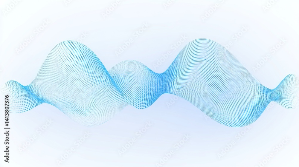 Poster an ethereal gradient design showcasing a fluid wave pattern with interconnected blue dots flowing se