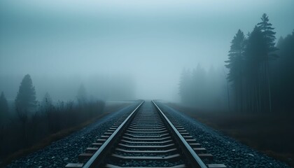 Fototapeta premium The Lonely Tracks: A Journey into the Misty Unknown Forest