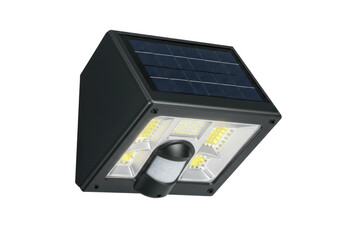 Solar powered motion sensor security light illuminating 
