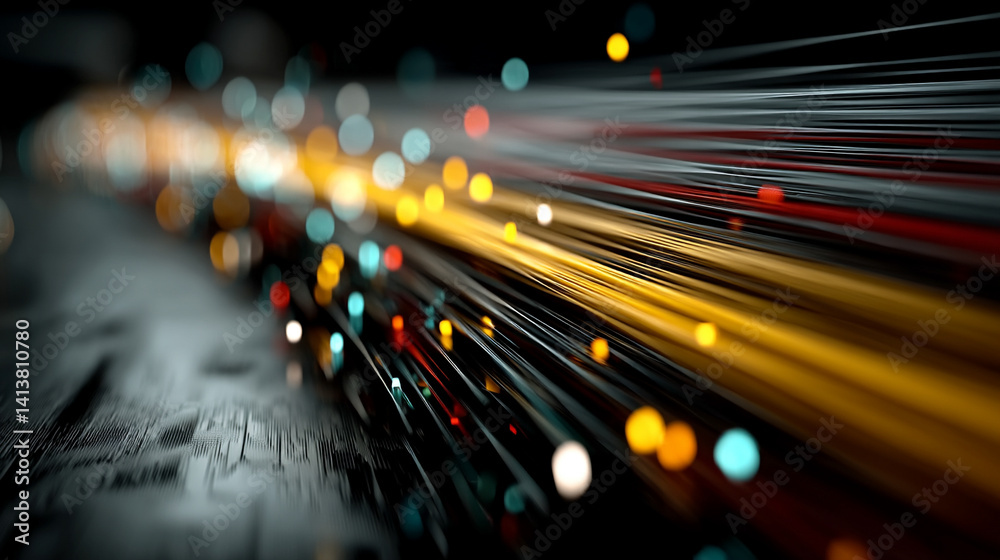 Poster dynamic multicolor abstract tech background symbolizing high speed global data transfer, ultra fast 