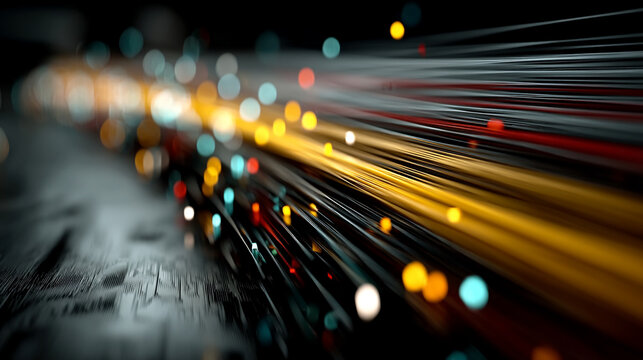 Dynamic multicolor abstract tech background symbolizing high speed global data transfer, ultra fast broadband connectivity and the accelerating motion of digital cyber communication networks

