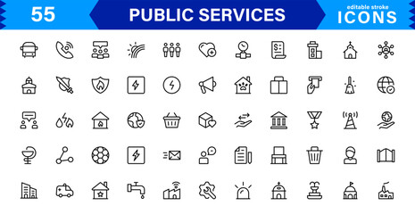 Professional Public Services Icons for Your Digital Projects. This Collection Includes Symbols for Health, Safety, Transportation, and Community Services.