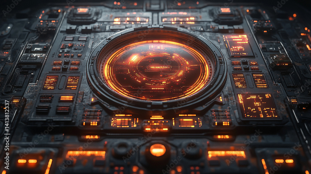 Poster futuristic digital interface with glowing ai hologram symbolizing the evolution of artificial intell