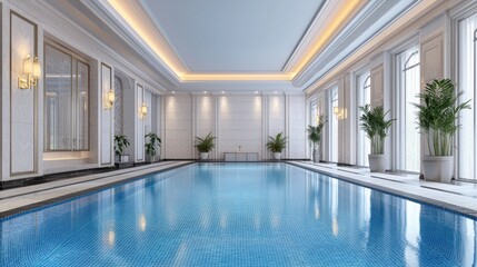 Fototapeta premium Elegant Indoor Swimming Pool with Modern Architecture and Lighting