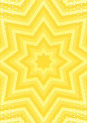 同心状の星形とハーフトーンのドット、ドットのパターン背景、八角星、ポップなデザイン、装飾的な放射型図形、縦向き