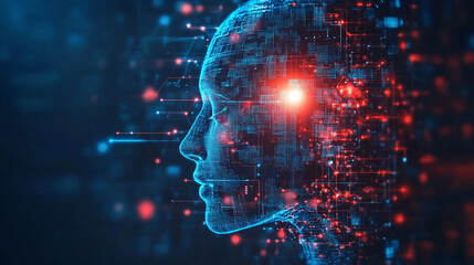 Futuristic digital interface with glowing AI hologram symbolizing the evolution of artificial intelligence technology virtual networks innovation data exchange and modern digital communication

