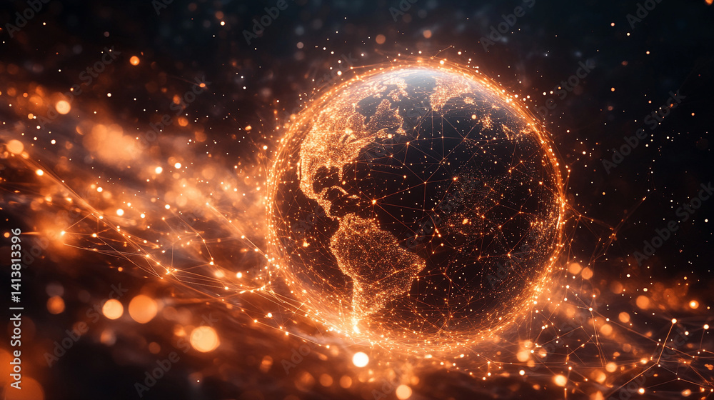 Poster futuristic digital interface with glowing ai hologram symbolizing the evolution of artificial intell