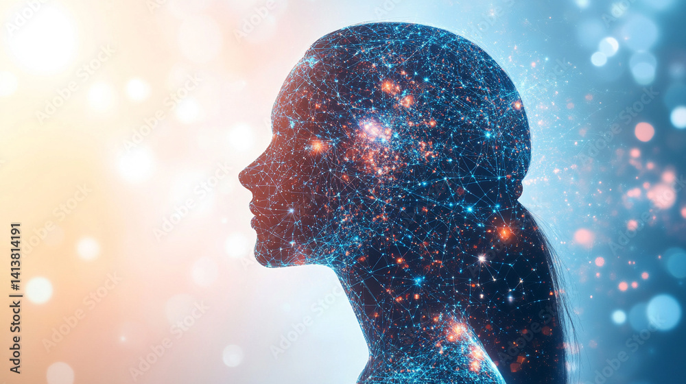 Poster futuristic digital interface with glowing ai hologram symbolizing the evolution of artificial intell