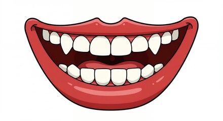 Naklejka premium Smiling mouth with vampire fangs cartoon illustration