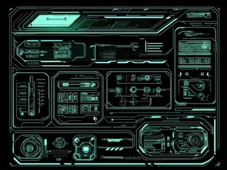 Futuristic Interface Dashboard with Neon Elements and Controls