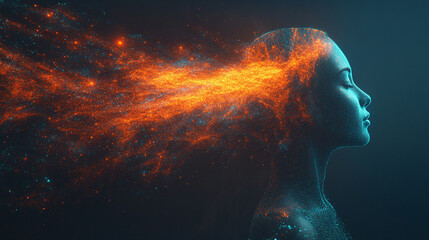 Futuristic digital interface with glowing AI hologram symbolizing the evolution of artificial intelligence technology virtual networks innovation data exchange and modern digital communication

