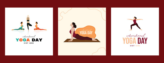 International, yoga day, greeting and wishing social media post design vector file with yoga pose, silhouette, exercise,