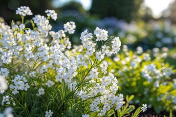 Sunlit Garden with Delicate Gypsophila Flowers in Bloom