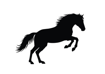 Obraz premium Silhouette of a horse jumping. This image displays a black silhouette of a horse in mid-jump, showcasing dynamic motion and equine grace. Vector clipart black illustration design.