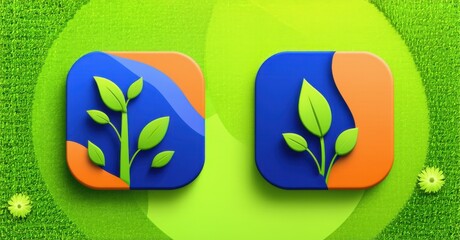 Naklejka premium Modern dark blue and orange community gardening app icon with urban farm locations and plant care guides flat three dimensional glossy style round square shape modern app icon feat