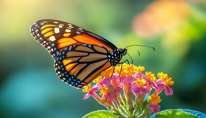 Naklejka premium Wild butterfly feeding on flower