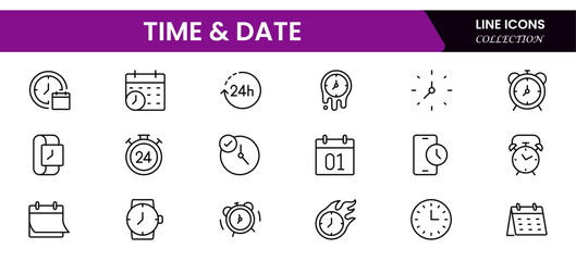 Time icon set. Timer, alarm, schedule, hourglass, clock icons. Solid icon collection.