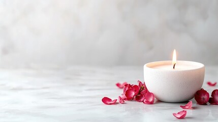 Serene candle and pink petals minimalist still life tranquil wellness background