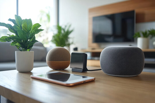 Google Home Assistant and Google Assistant depicted side by side on a desk, ready to provide smart solutions and answer questions for the user.