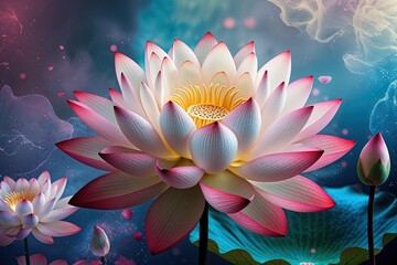 Captivating Lotus Flower in Vibrant Colors with Dreamy Atmosphere and Artistic Background